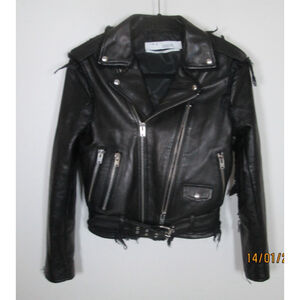 IRO Jacket Women's Size 36 Small Black Leather Biker Moto Zipper Fringes Pockets